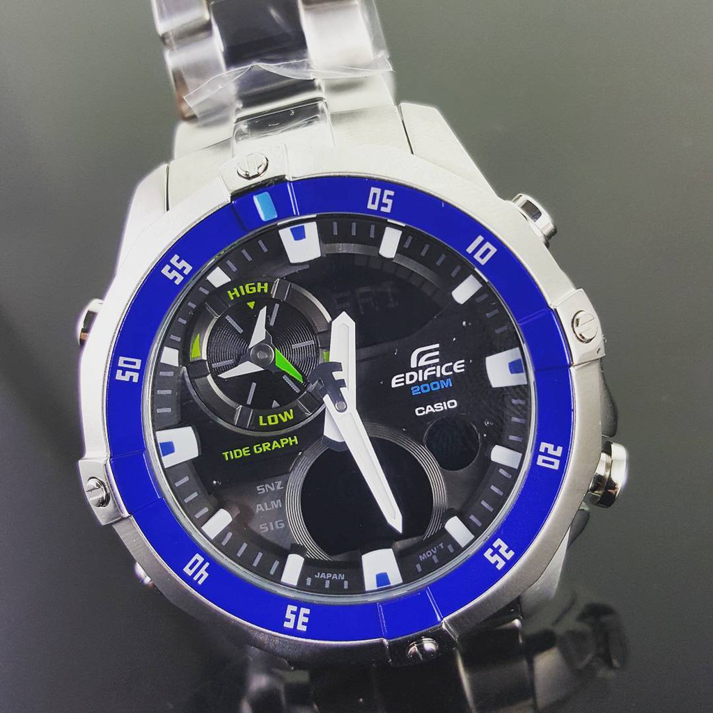 Đồng Hồ Nam Casio Edifice EMA-100D-1A2VDF Dây Kim Loại - Đồng Hồ Bấm Giờ - Có Đồ Thị Thuỷ Triều - Đen Led