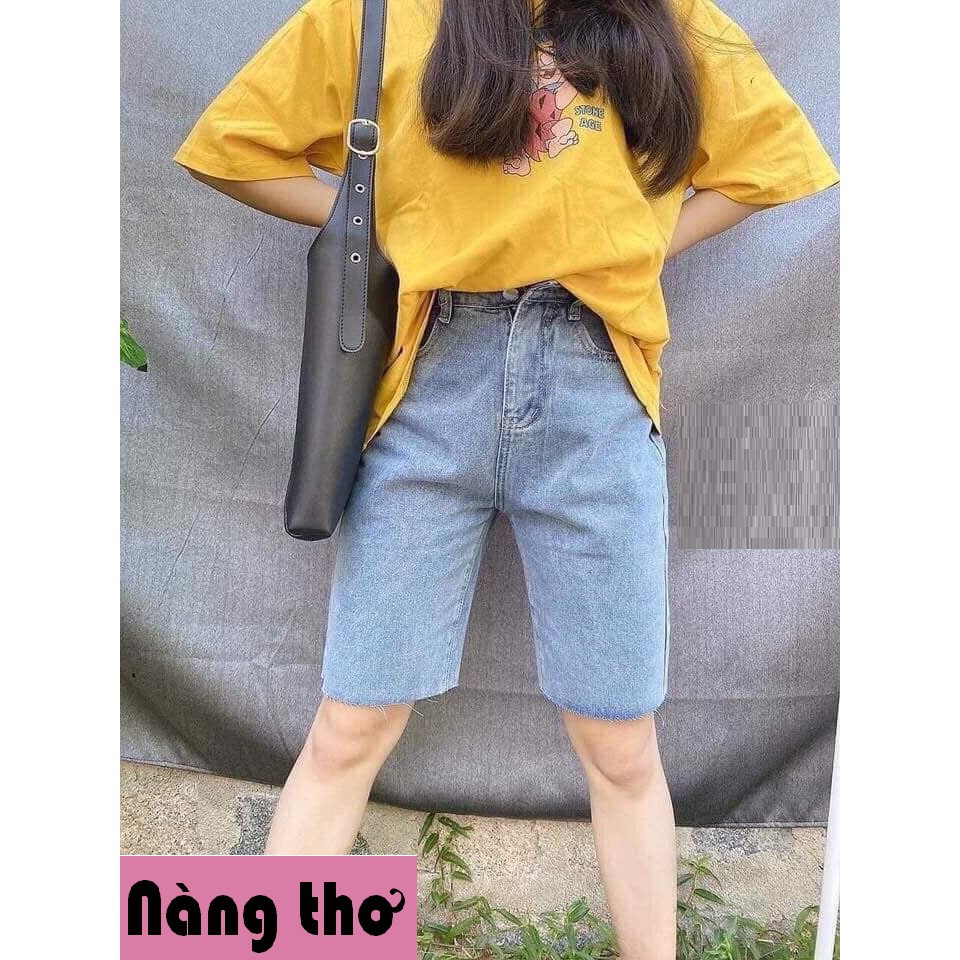 QUẦN SHORT JEAN NỮ LỬNG KIỂU NGỐ CHẤT BÒ XANH TRƠN LƯNG CAO [ Nàng Thơ's Shop ]