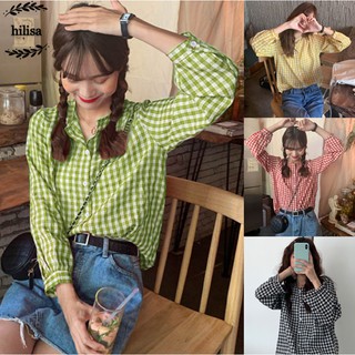 Áo nữ tay dài họa tiết caro thời trang phong cách Hàn Quốc