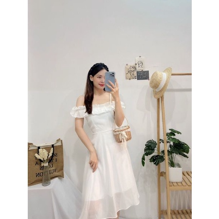 ĐẦM DỰ TIỆC 2 DÂY PHỐI BÈO NGỰC-Hình shop chụp thật