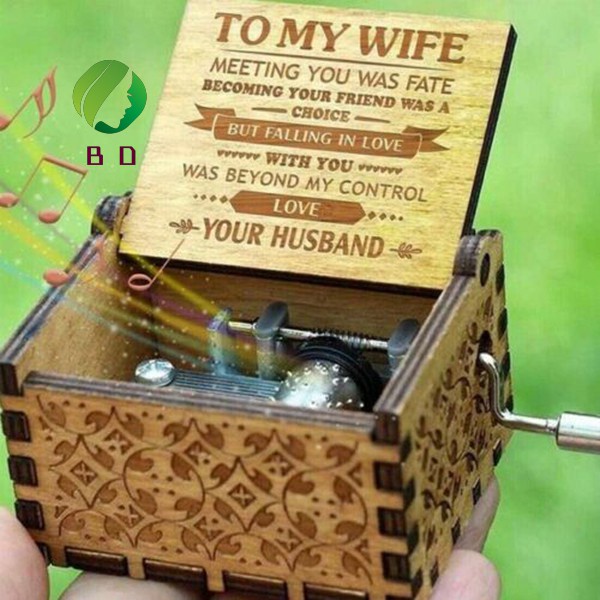 Tiktok ins To My Wife Engraved Wood Music Box Anniversary Valentines' Gifts tiktok