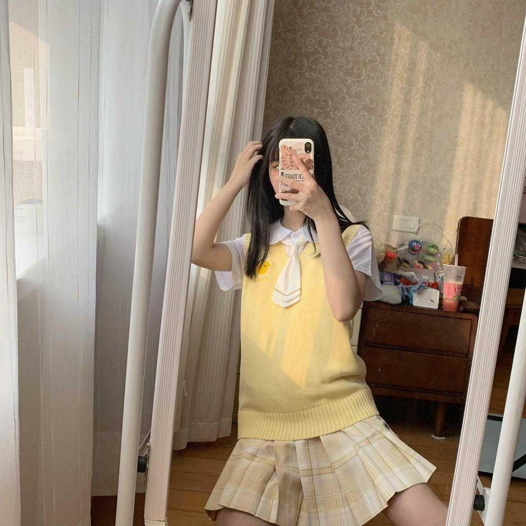 Áo Sweater Dệt Kim Không Tay Phong Cách Nhật Bản Xinh Xắn Dành Cho Nữ