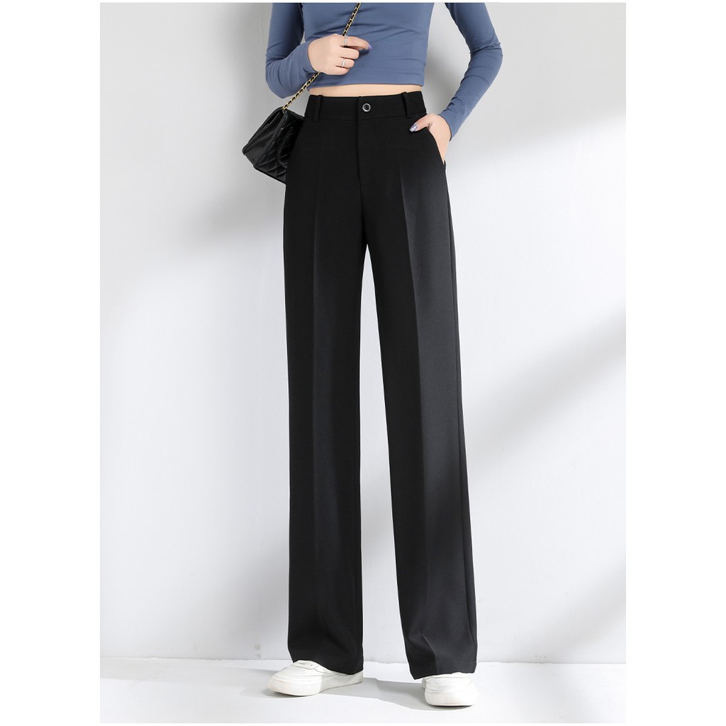 Quần ống rộng nữ lưng cao 𝐔𝐋𝐙𝐙𝐀𝐍𝐆 Style Hàn Quốc chất vải cát Hàn - Dáng quần suông mềm mại dài 100cm - Lola Fashion | BigBuy360 - bigbuy360.vn