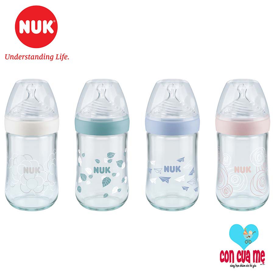 [Chính hãng có tem PP] Bình sữa NUK thủy tinh 120-240ml núm ti Silicone