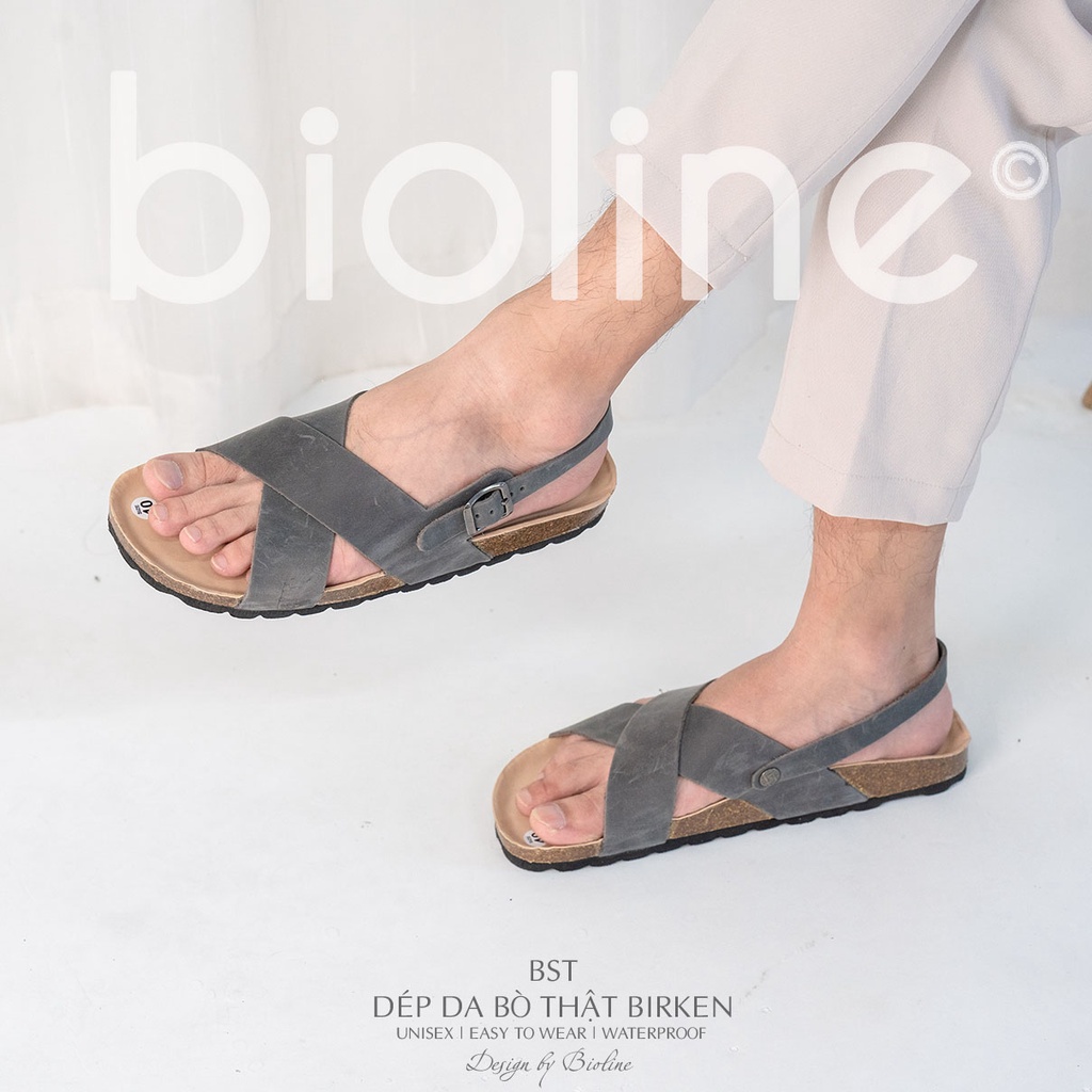 DK11-LÓT CHỐNG NƯỚC-Giày sandal đế trấu Birken da bò thật nam nữ, dép xăng đan công sở, dép đế trấu Bioline D11