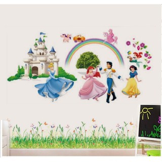 combo 2 bức decal dán tường mẫu công chúa hoàng tử cho bé và chân tường