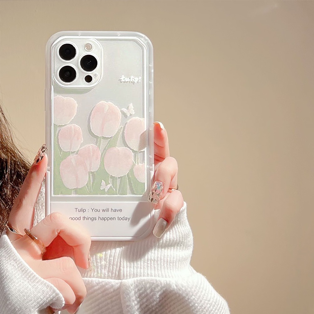 Casing For IPhone 13 12 11 7 8 Plus X Xs Xr Pro Max 7+ 8+ SE 2020 Xsmax Promax 13Promax 12Promax 11Promax tulip Lucky Words Invisible folding bracket Phone Case Flower Stand Back Cover TX 05