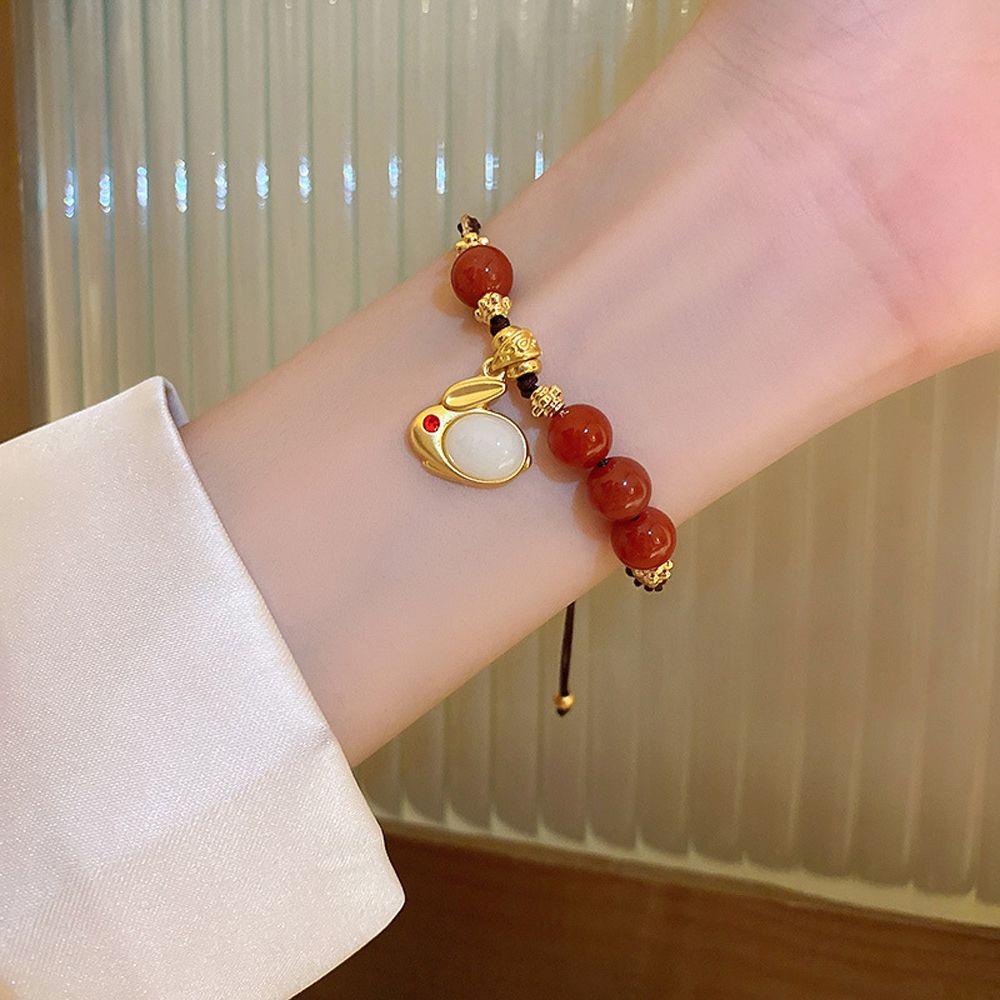 Vòng Tay Xỏ Hạt Đỏ May Mắn Phong Cách Trung Hoa Cổ Điển Cho Nữ