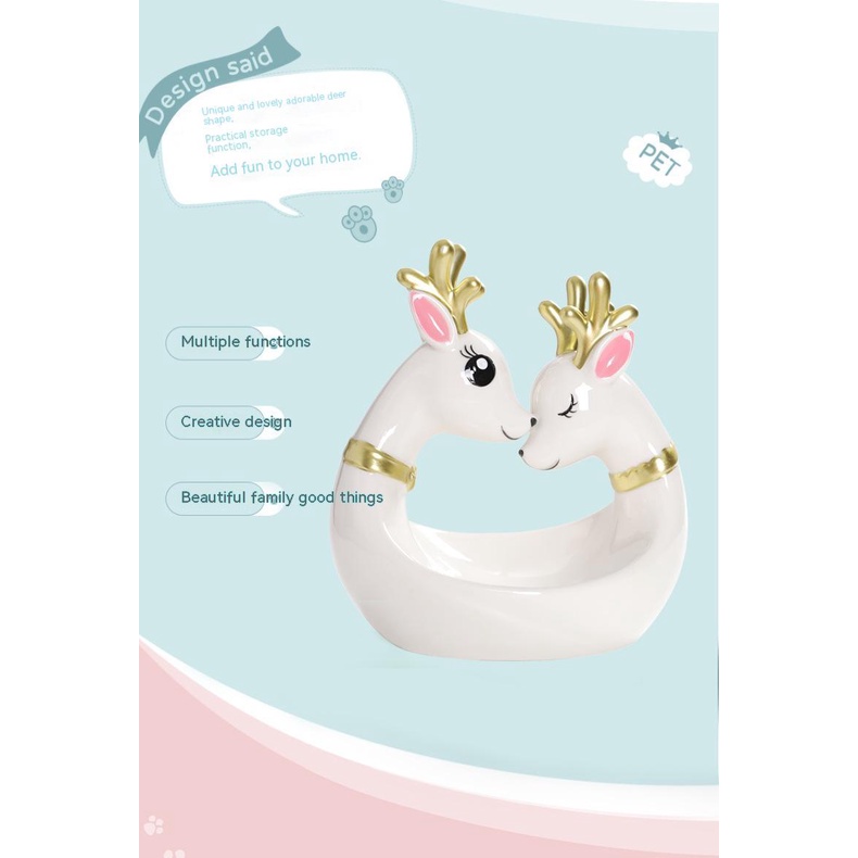 Đồ Thủ Công Để Bàn Trang Trí Phòng Khách Hình Chú Nai Bằng Gốm Sang Trọng