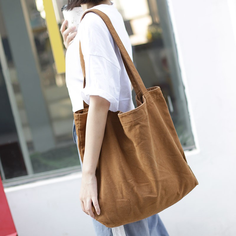 Canvas Handbag Simple Men's Large-Capacity Cotton Tote Bag Women's Reusable Shopping Bag (Black)