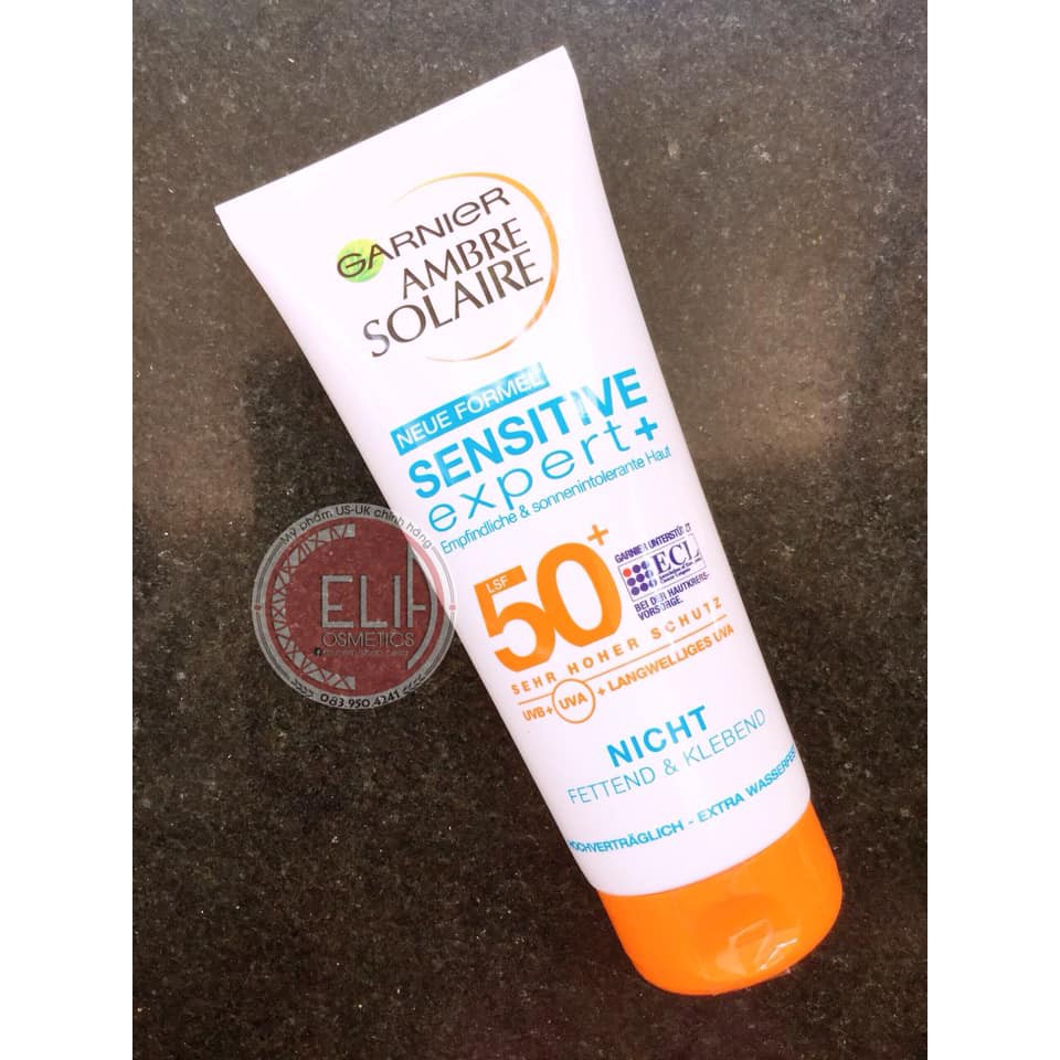 [200ml] Kcn GARNIER Ambre Solaire Sensitive Expert Spf50 - hàng nội địa Đức