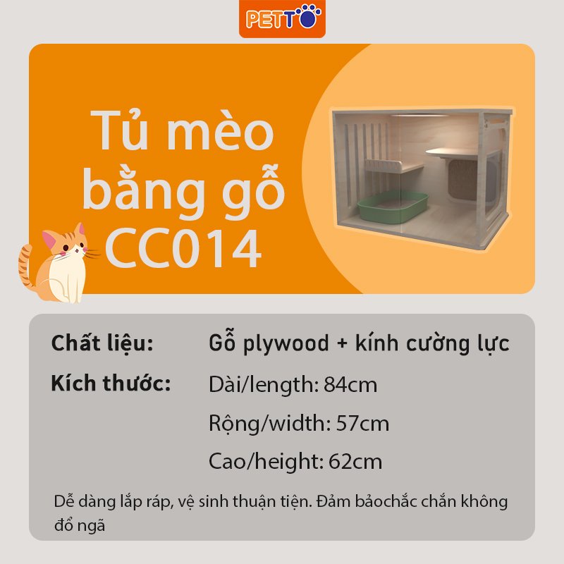 Tủ mèo bằng gỗ PETTO nhà mèo HIỆN ĐẠI kết hợp hệ thống ĐÈN LED sang trọng mang lại không gian sống tiện nghi CC014