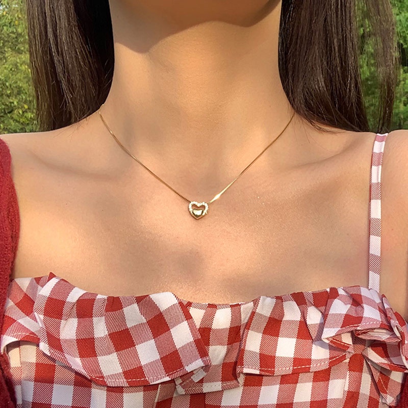 Vòng cổ Bạc Mặt Trái Tim Pha Lê Thời Trang Cho Nữ