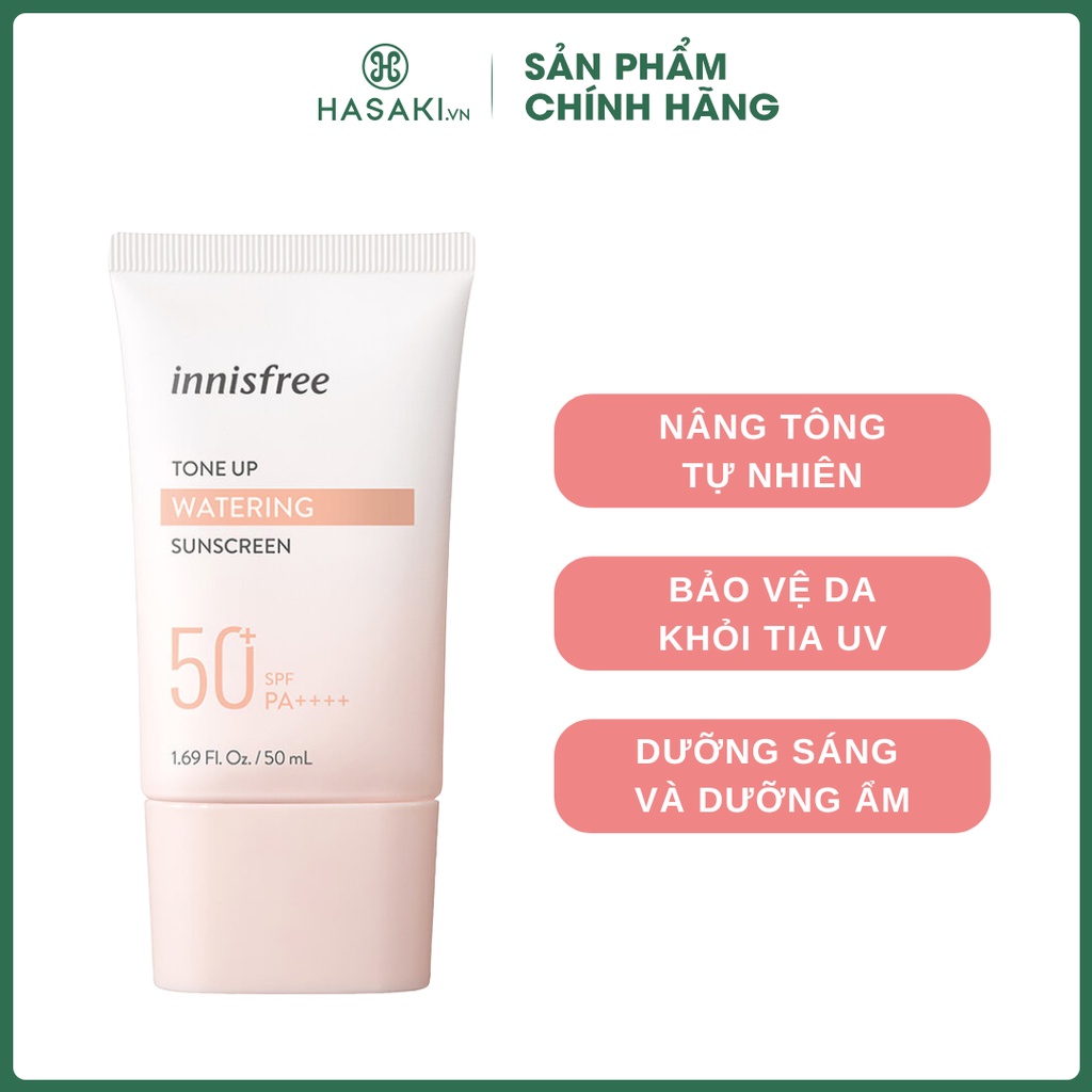 Kem Chống Nắng innisfree Nâng Tông Da 50ml Tone Up Watering Sunscreen SPF 50+ PA++++ Hasaki Sản Phẩm Chính Hãng