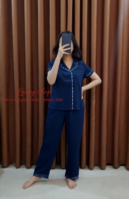 Bộ mặc nhà IK pijama áo ngắn tay quần dài lụa 0062 Giá 439.000đ