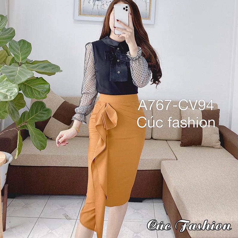 Chân váy đầm cao cấp công sở Cúc Fashion CV94 đầm váy bèo dài