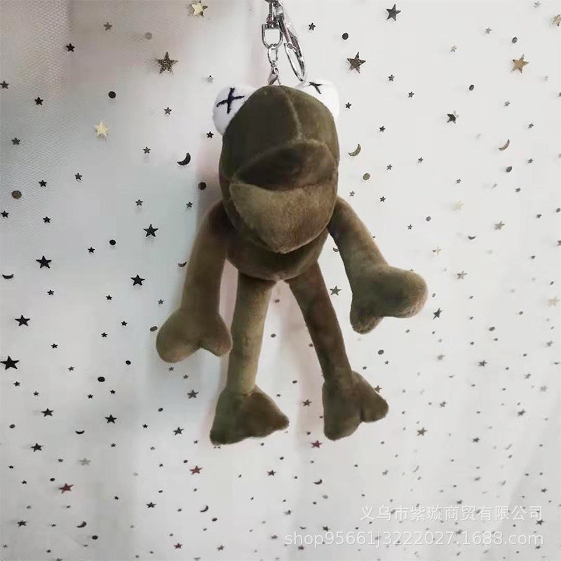 Móc khóa gấu bông ếch xanh, móc cài balo hình ếch chân dài