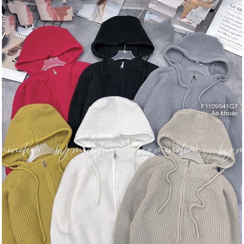 Áo khoác len khoá kéo 2 chiều kiểu dài tay bo ống có nón dây TT1109