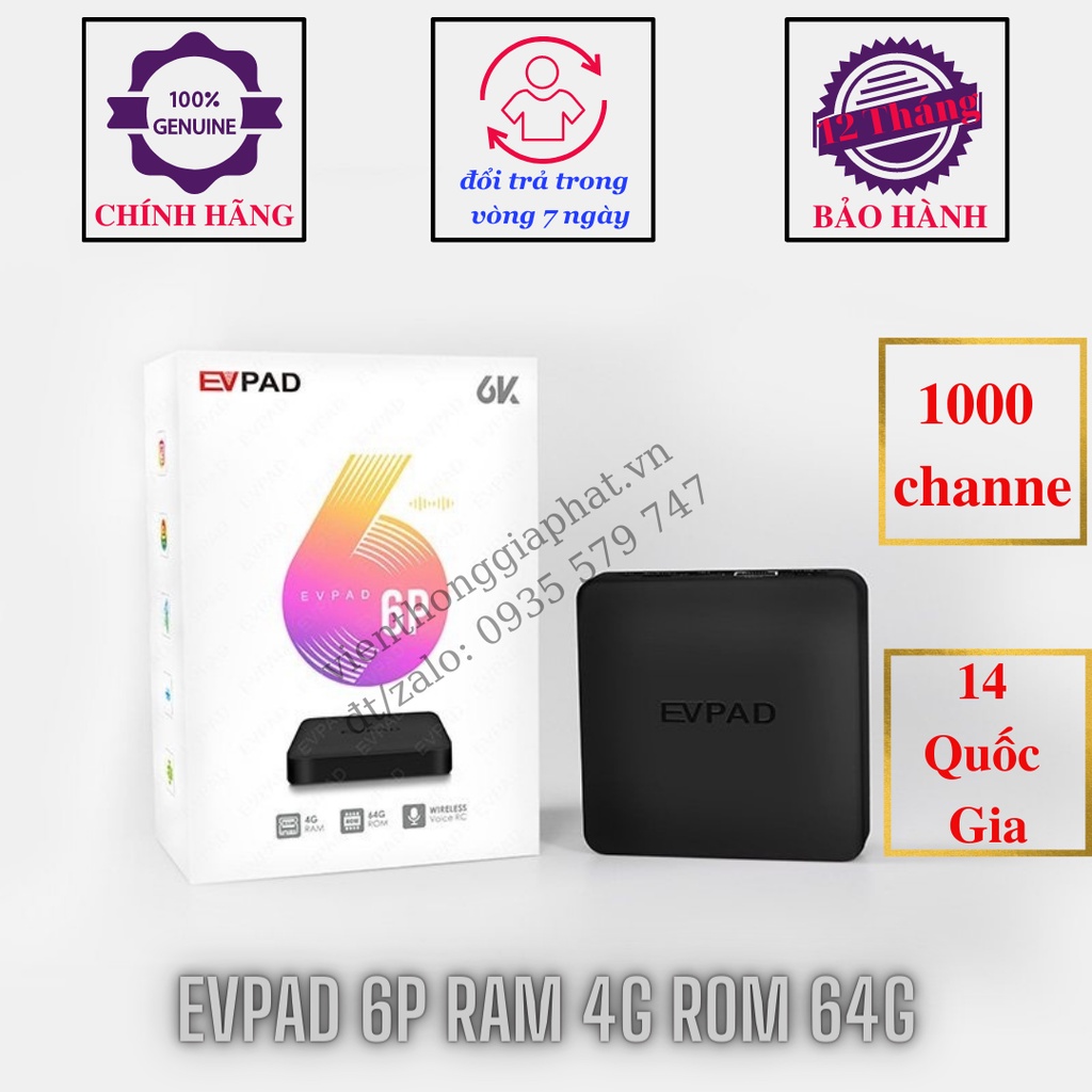 EVPAD 6P Ram 4G + Rom 64G Android 10.0 Tivi Box Xem Truyền Hình Quốc Tế Miễn Phí Có Remote Hỗ Trợ Voice