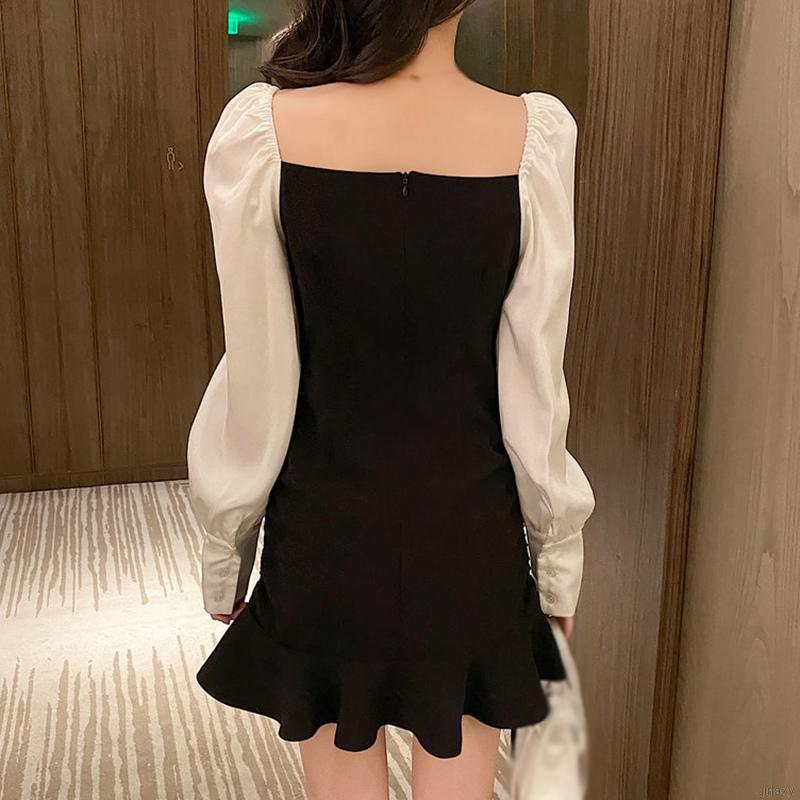 Đầm nữ dài tay cổ chữ V thời trang Hàn Quốc