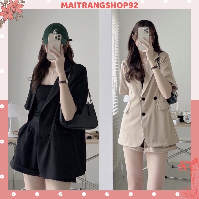 Set blazer áo Vest nữ cộc tay xẻ lưng mix quần short nữ đùi Hàn Quốc, Set đồ nữ mùa hè cá tính sang chảnh