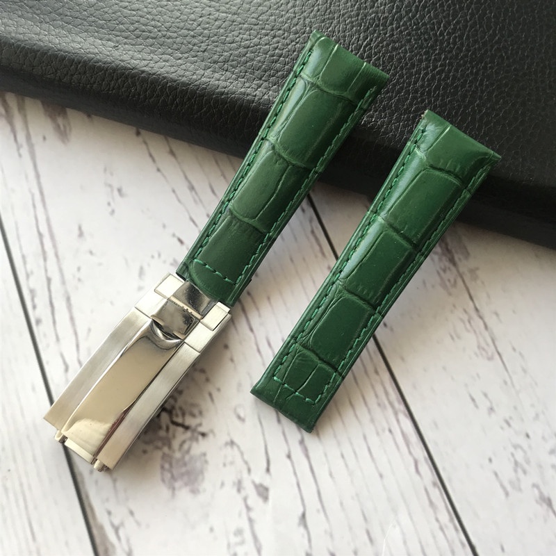 ROLEX Dây Đeo Bằng Da Thật Màu Xanh Lá 20MM Dành Cho Tàu Ngầm