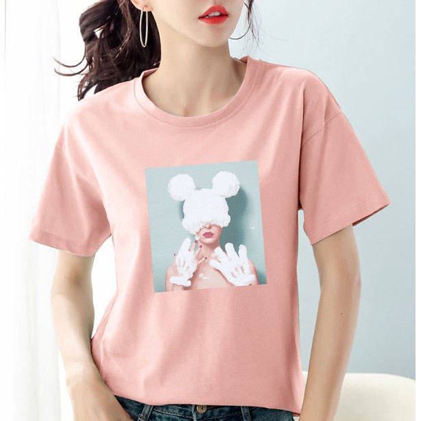 100% cotton women clothes /clothing t-shirt women round neck short sleeve print blouse tops