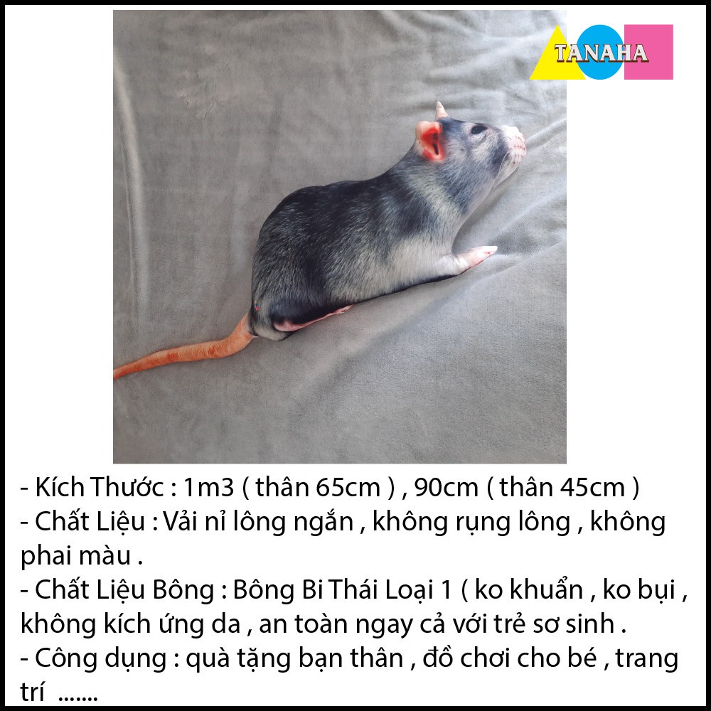 [ HÌNH THẬT] Gối ôm 3D Con Chuột Nhồi Bông Độc Đáo 1m3 luôn đuôi ( thân không 65cm )