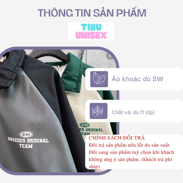 Áo khoác dù chống nắng LOGO SW Nam Nữ Ulzzang Unisex Form Rộng Bomber Jacket -TIBUSTORE