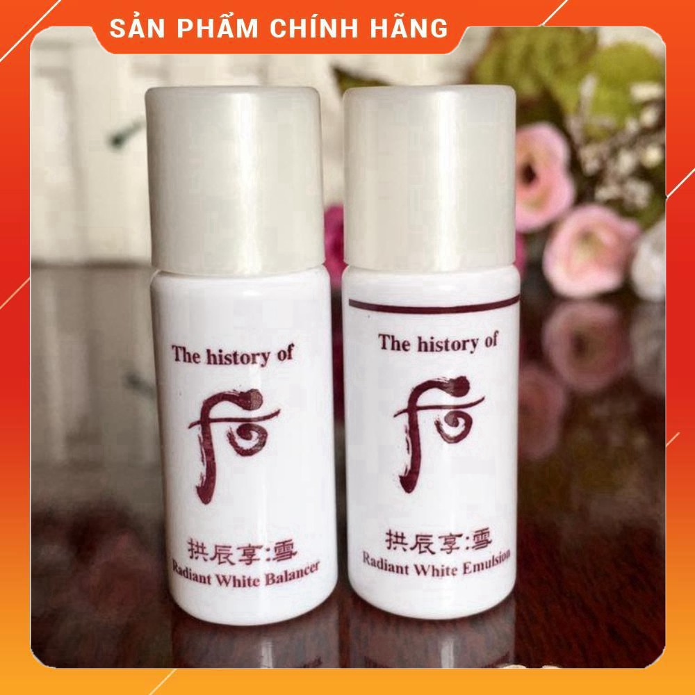 [Mini 5ml + 5ml] Cặp toner nước hoa hồng và sữa dưỡng trắng mờ nám sạm tàn nhang Whoo Radiant White 5ml