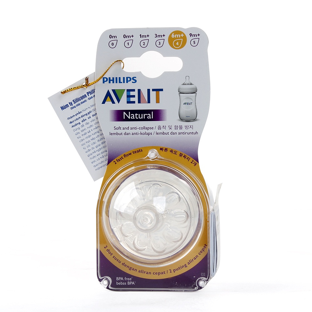 Vỉ 2 núm ty silicone Philips Avent mô phỏng tự nhiên (SCF654/23, 6M+)