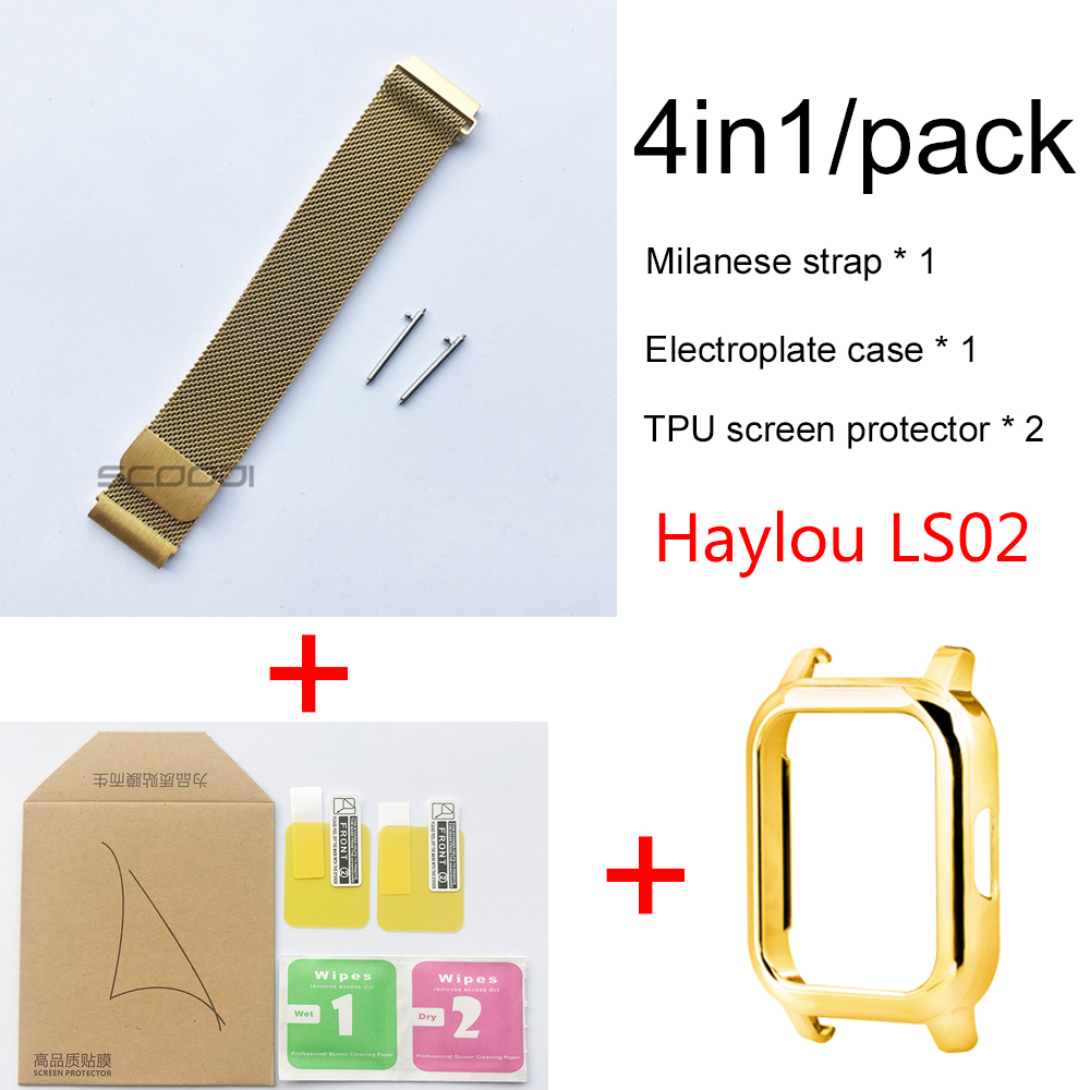 Ốp Bảo Vệ Đồng Hồ Thông Minh Xiaomi Haylou LS02 Bằng Thép Không Gỉ 4 Trong 1
