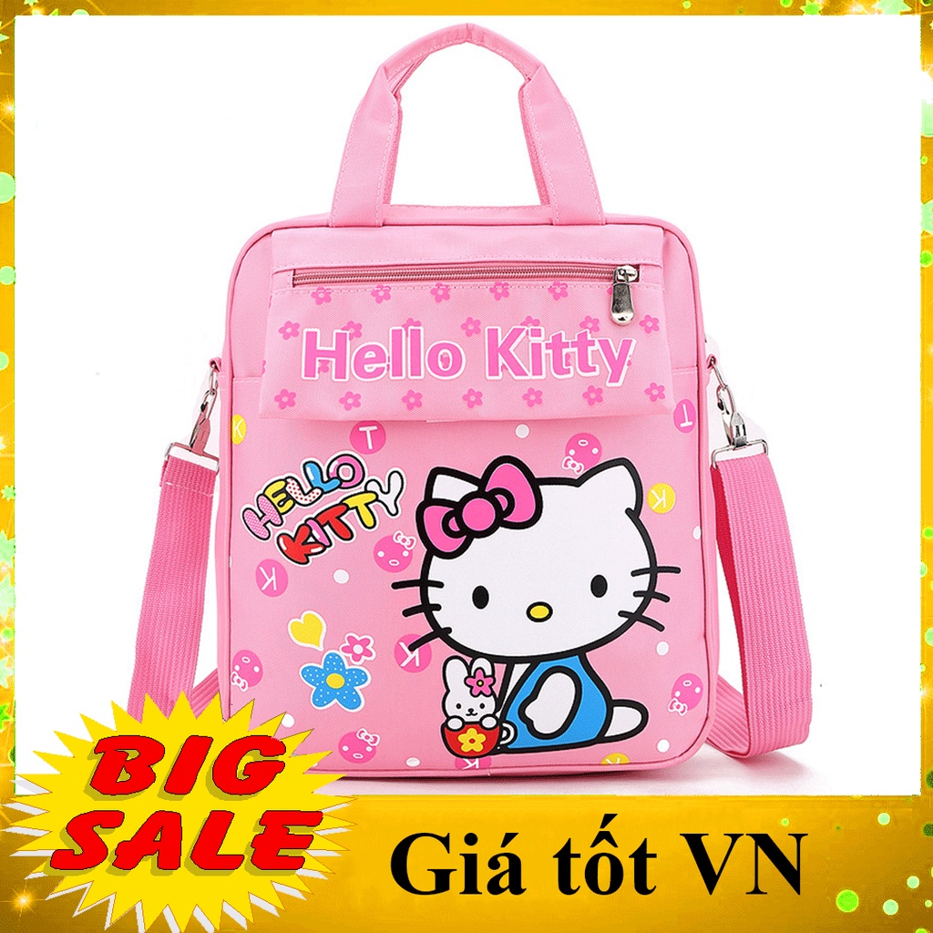 Balo đeo chéo cho học sinh tiểu học, túi khoác vai 2 in 1 hình mèo kitty cho bé gái cấp 1