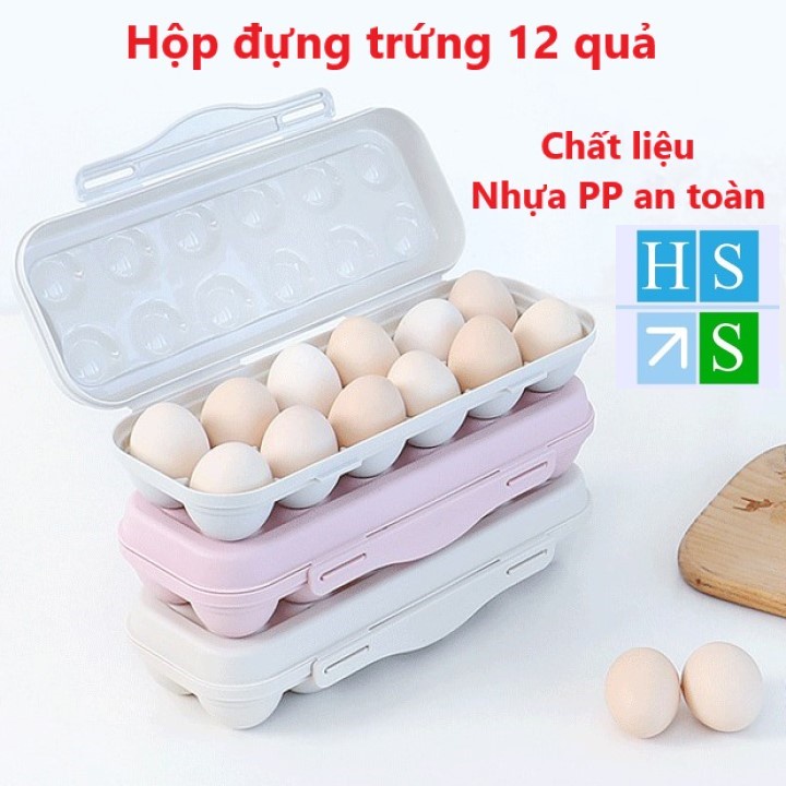HỘP ĐỰNG TRỨNG (12 quả) Khay nhựa bảo quản trứng để tủ lạnh có nắp chống đổ (Mầu ngẫu nhiên) - HS Shop Thủ Đức