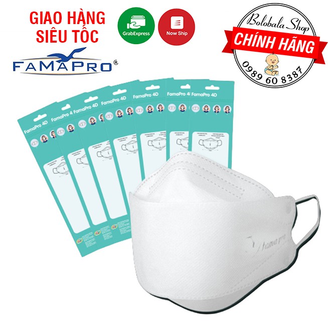 Khẩu trang y tế cao cấp kháng khuẩn Famapro 4D hàng chính hãng dạng túi (Túi 5 cái )