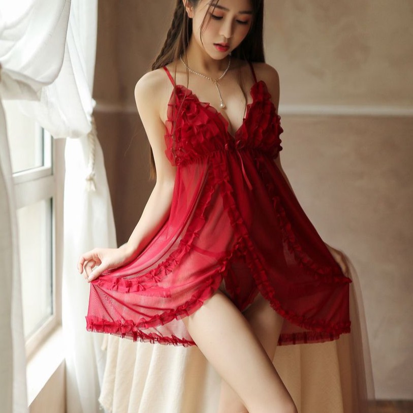 Váy ngủ xẻ tà ren sexy bigsize 40-60kg 🔥Freeship🔥 đồ ngủ vol thun mềm mịn cao cấp sale giá rẻ kèm quần lót nữ lọt khe | BigBuy360 - bigbuy360.vn