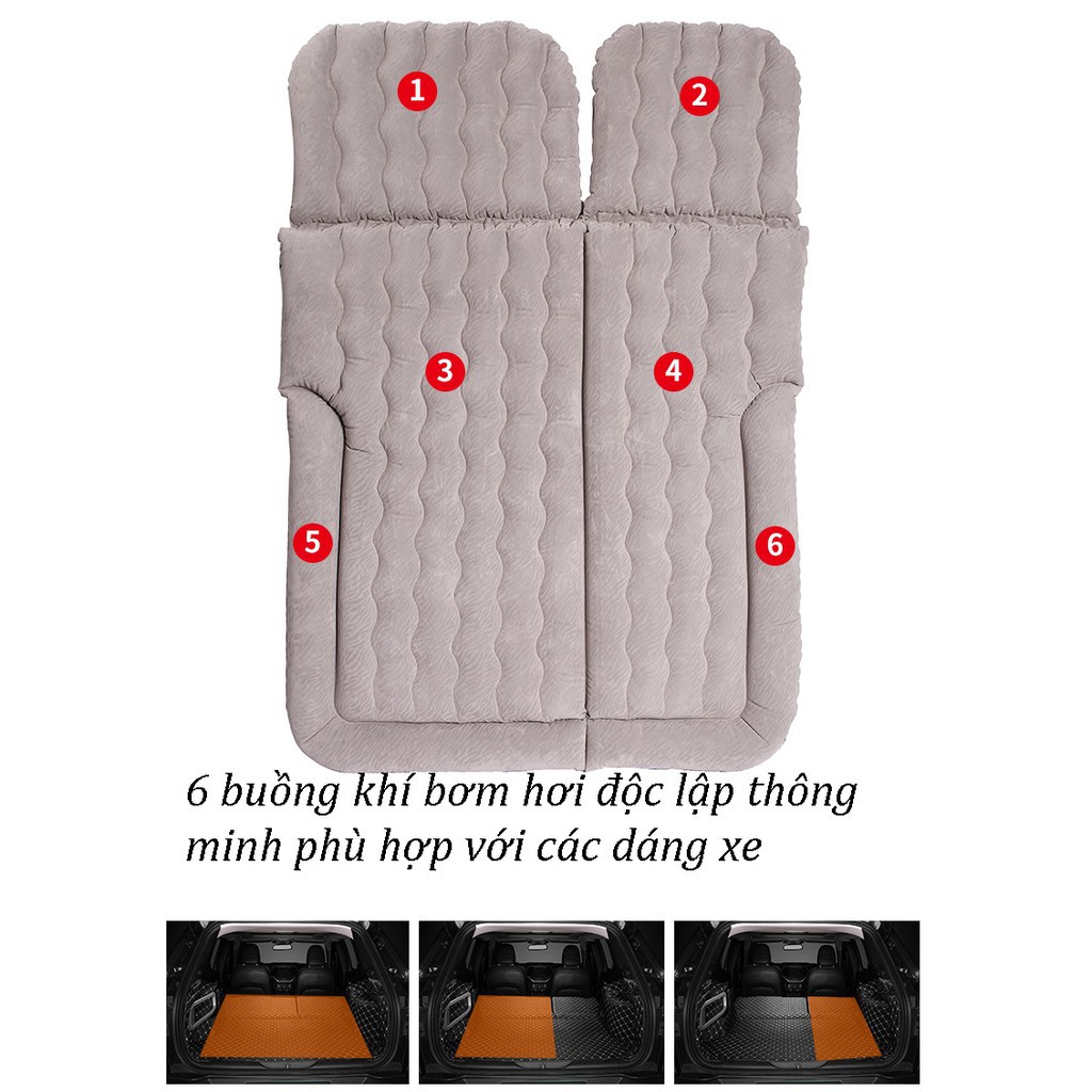 Đệm hơi ô tô xe 7 chỗ kích thước 174x118cm 3 hàng ghế SUV phủ nỉ nhung kèm bơm và 2 gối 3 màu thời trang