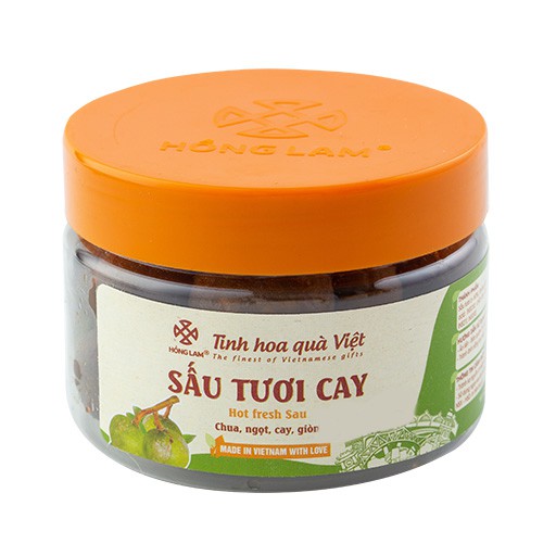 Ô mai (xí muội) sấu tươi cay Hồng Lam dạng hộp (200gr, 300gr, 500gr), gói (300gr). Hương vị chua, cay, giòn