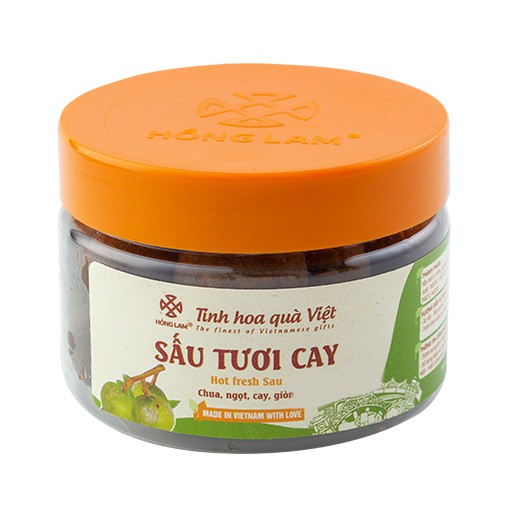 Ô mai (xí muội) sấu tươi cay Hồng Lam dạng hộp (200gr, 300gr, 500gr), gói (300gr). Hương vị chua, cay, giòn