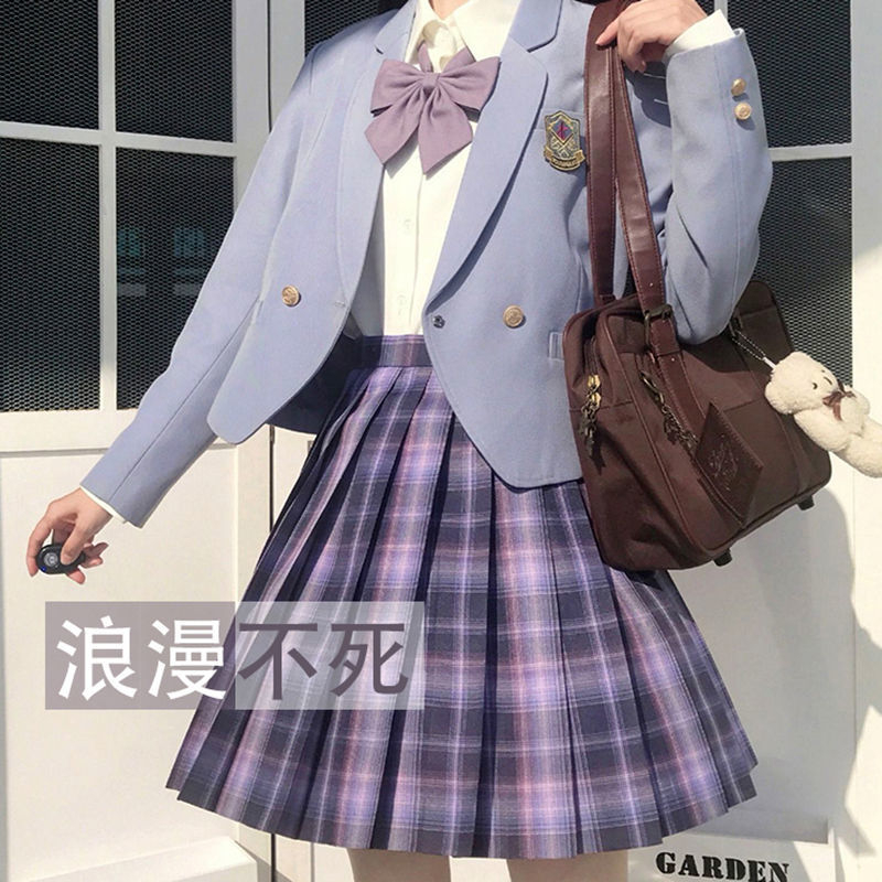 Jk Set Chân Váy Đồng Phục Xếp Ly Sọc Ca Rô Tím La Sauce jk Đáng Yêu Cho Nữ