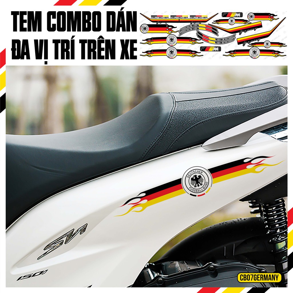 Tem Xe Máy, Xe Điện Cờ Đức 01, Bộ Tem Dán Nhiều Vị Trí Cho Xe | CB07GERMANY | Tem Rời Chống Nước, Bền Màu, Khuôn Cắt Sẵn