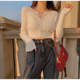 Áo croptop dài tay len dệt kim mỏng