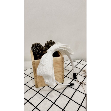 Mẫu băng đô Vintage nơ dài chất ren thêu mềm cho da bé - Kết hoa thêu- Turban, Bờm - Cho bé từ 0 tháng tuổi.