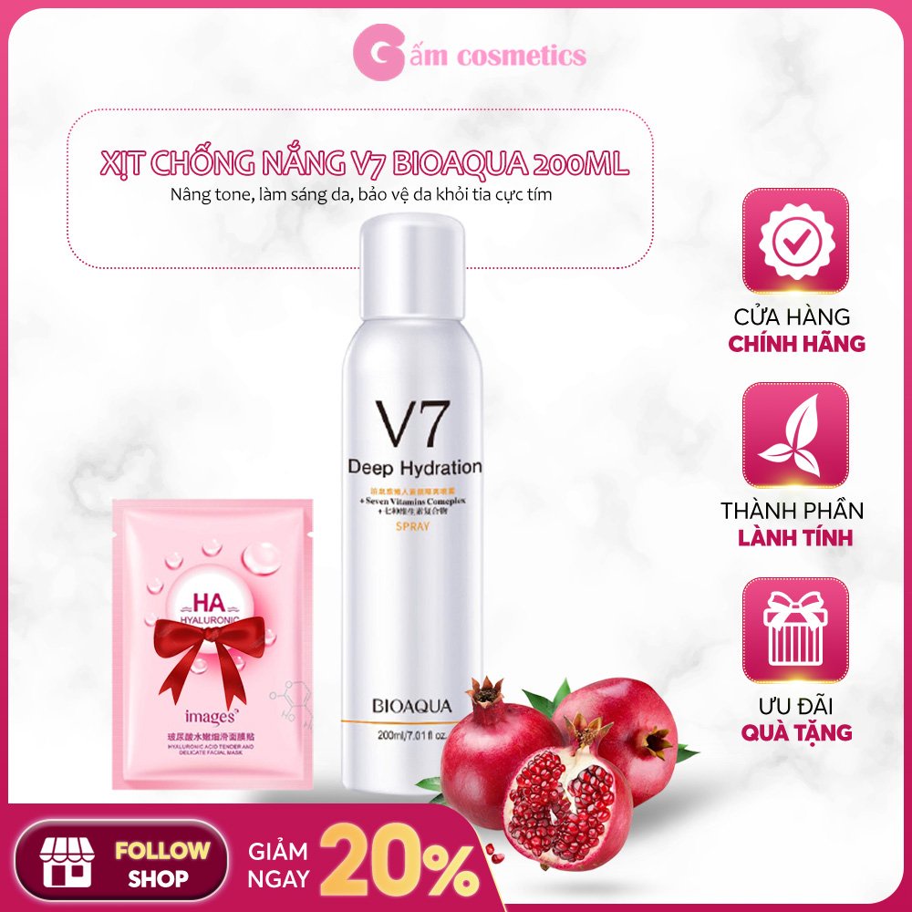 Xịt chống nắng trắng da V7 Bioaqua 200ml kem chống nắng dạng xịt kiềm dầu hiệu quả lâu trôi nâng tone trắng sáng