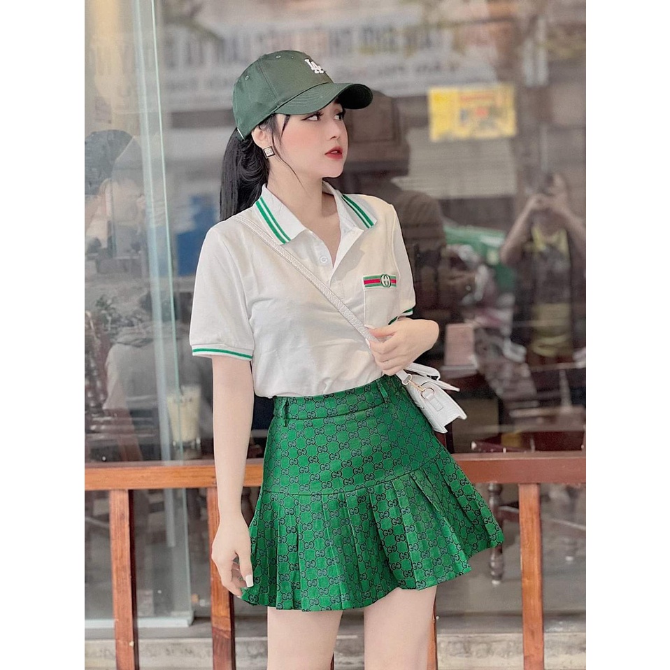 Sét GC,áo polo mix chân váy thô xếp ly mặc cực tôn dáng