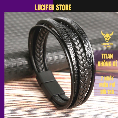 Vòng Tay Cá Tính Unisex Titan không gỉ Leather Đẹp Ngầu Cuban Đơn Giản Lucifer Store Lắc Tay Phong Cách -  Leather