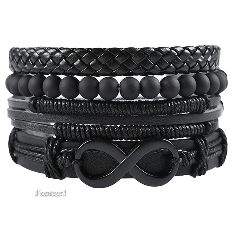 Set 4 vòng tay da bện co giãn tự nhiên cho nam và nữ