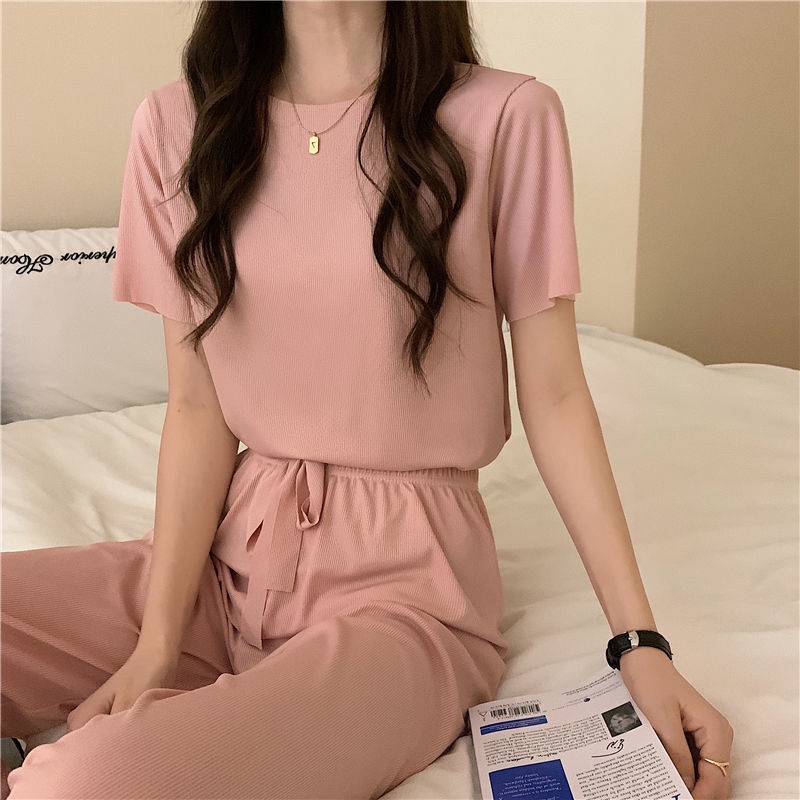 Bộ Đồ Ngủ Hai Mảnh Bằng Lụa Lạnh Dáng Rộng Thoải Mái Thời Trang Mùa Hè Cho Nữ | BigBuy360 - bigbuy360.vn