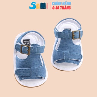 Dép tập đi,Giày tập đi màu xanh bò cực chất mềm mại chống trượt cho bé trai bé gái từ 0-18 tháng