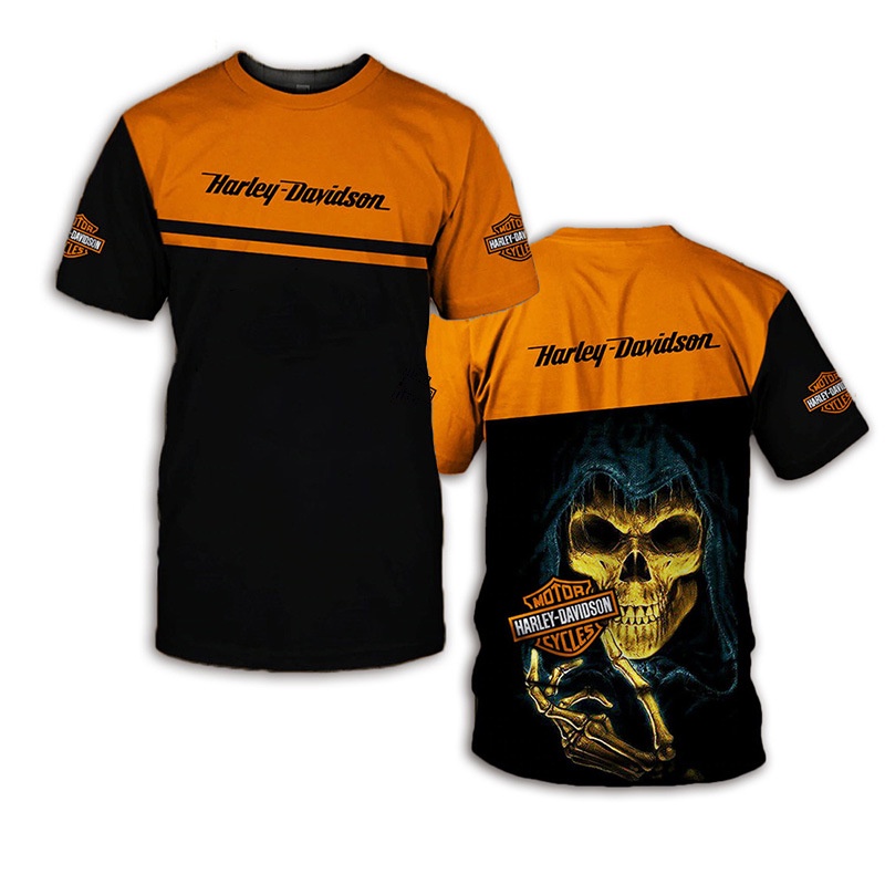 Áo Thun Tay Ngắn Cổ Tròn Dáng Rộng In Logo Xe Hơi Harley 3d Kiểu Âu Mỹ Thời Trang Mùa Hè 2022 Cho Nam